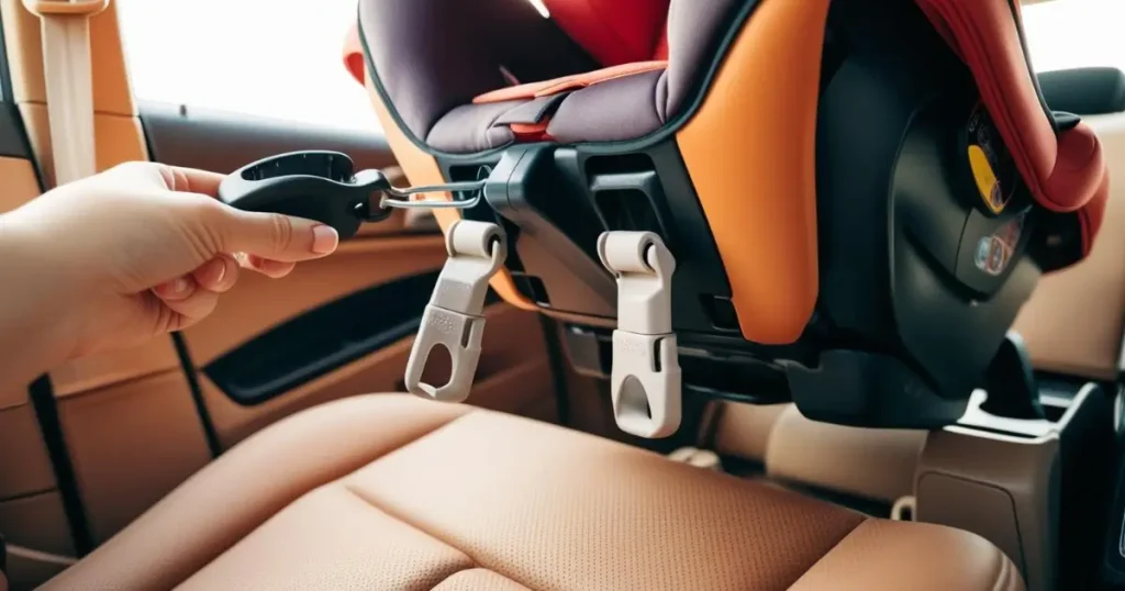Lower anchor connectors in a baby car seat for secure installation