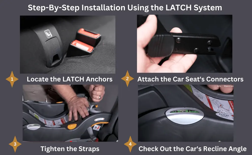 Infant car seat installation using the LATCH system for enhanced stability and safety.