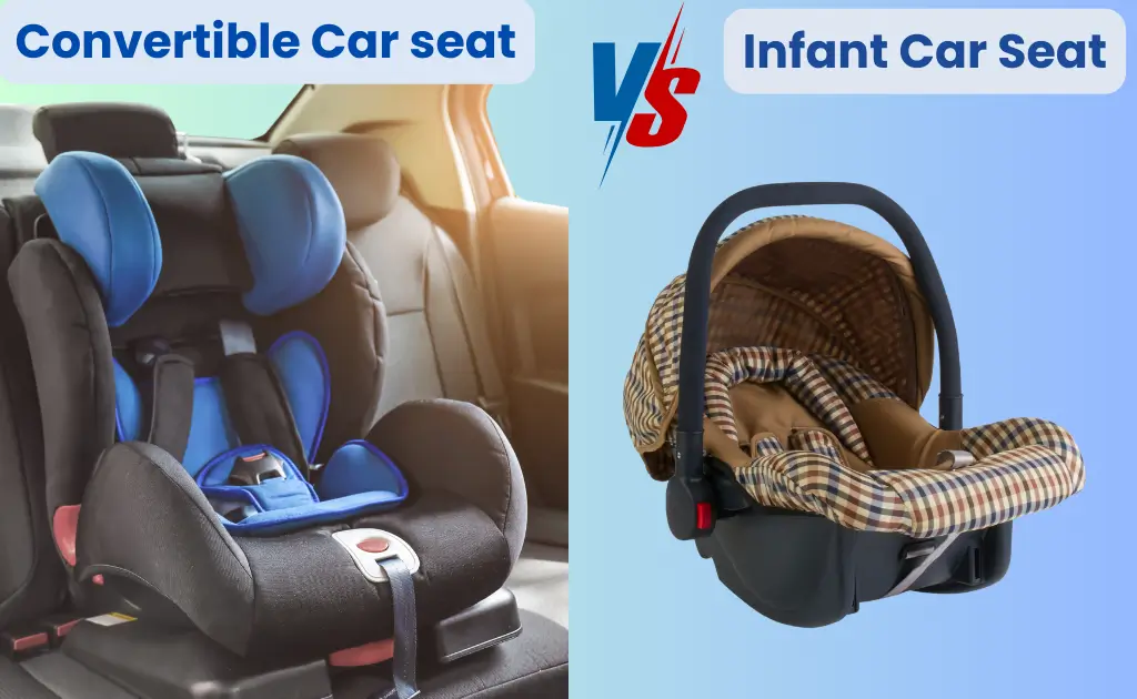 Side-by-side comparison of a convertible car seat and an infant car seat.