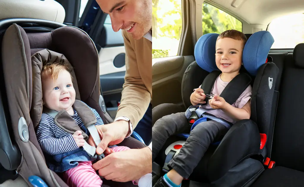 A visual guide to switching from rear-facing to forward-facing in a convertible car seat.