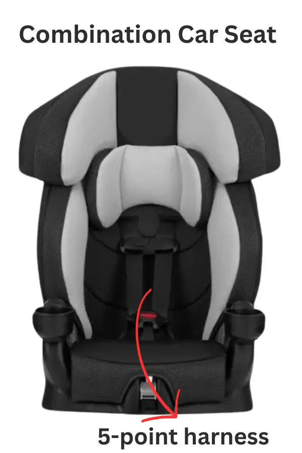 Illustration of a combination car seat with harness and booster.