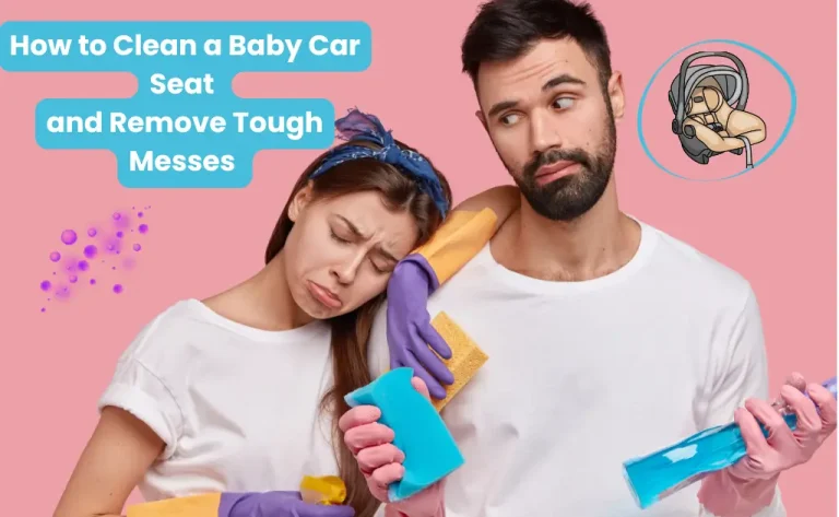 Frustrated parents wondering how to clean baby car seat effectively.
