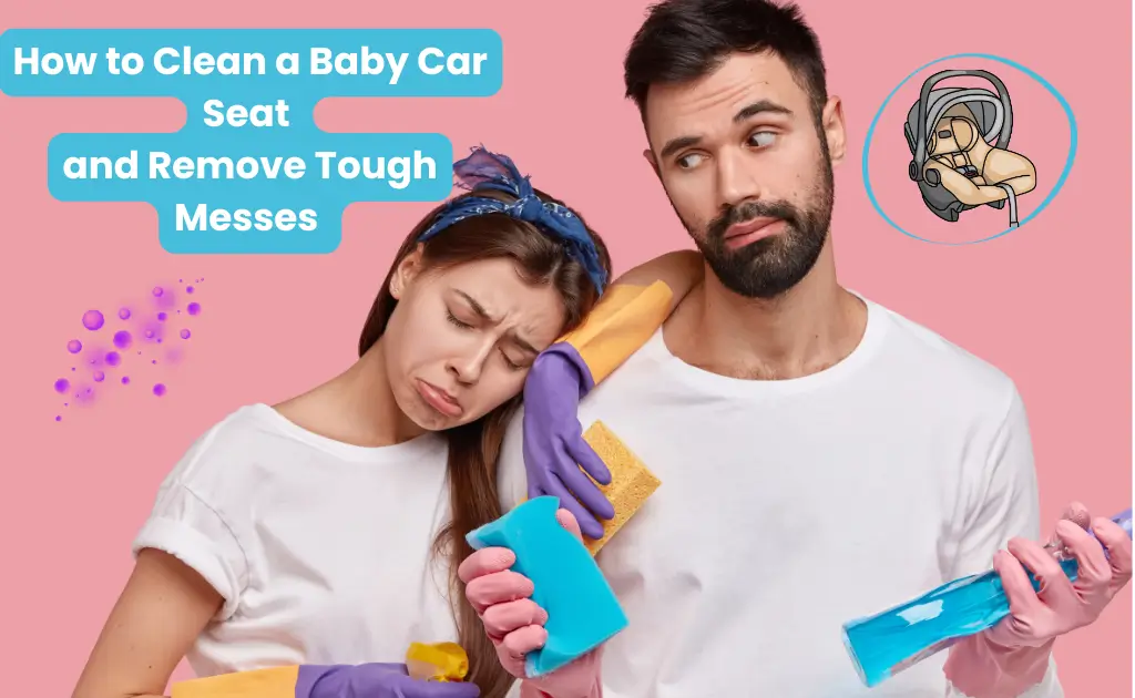 Frustrated parents wondering how to clean baby car seat effectively.