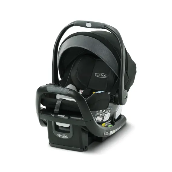 Graco SnugFit DLX ICS in Spencer black and grey with anti-rebound bar and upgraded Goods & Head Support.