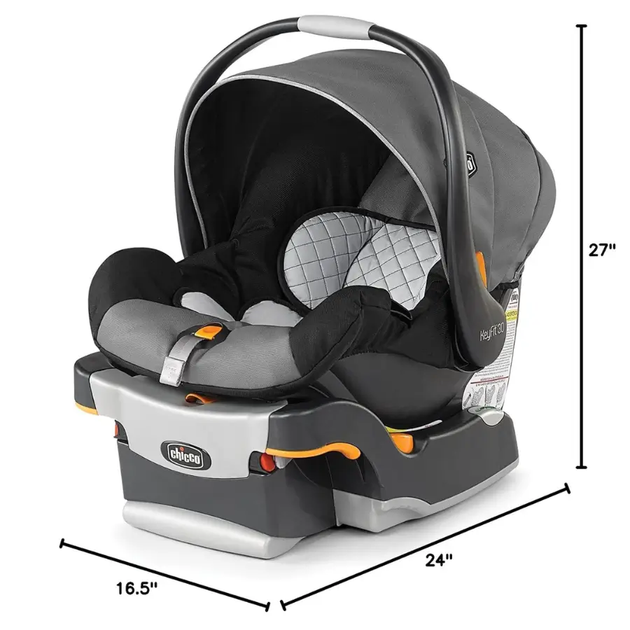 Chicco KeyFit 30 Infant Car Seat in Orion color with dimensions 16.5"W x 24"L x 27"H.