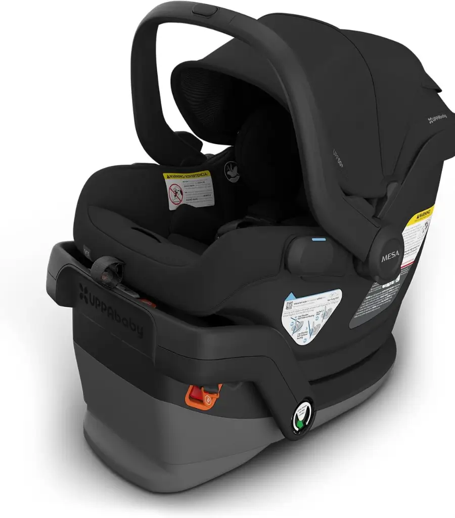The UPPAbaby Mesa V3 Infant Car Seat in Jake color with advanced SmartSecure technology.