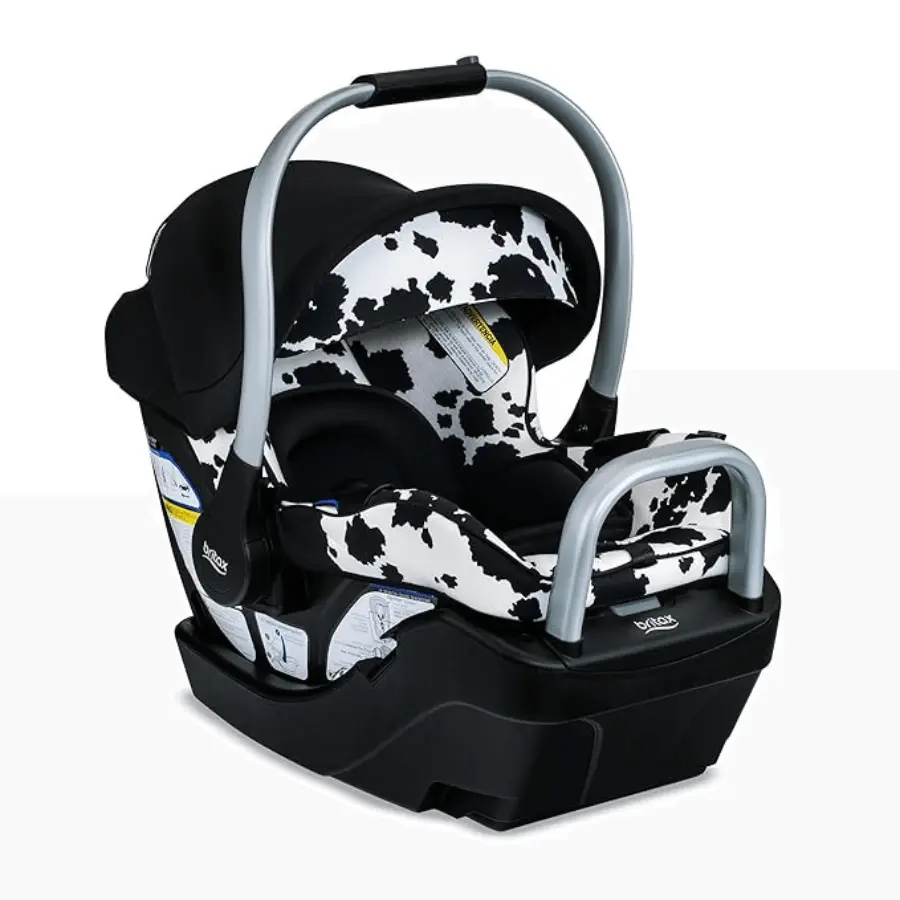 Britax Willow SC in Cowmooflage print with Alpine Base – combining safety with standout style.