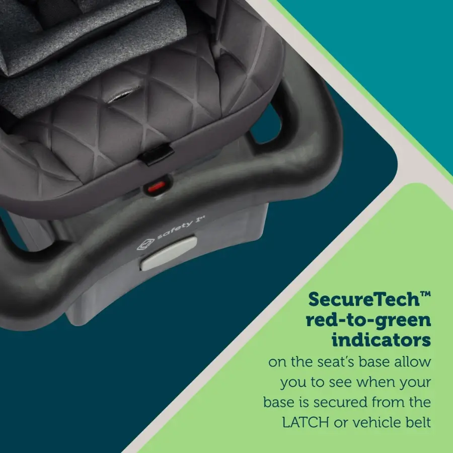 Safety 1st onBoard Insta-Latch DLX Infant Car Seat base with SecureTech red-to-green indicators.
