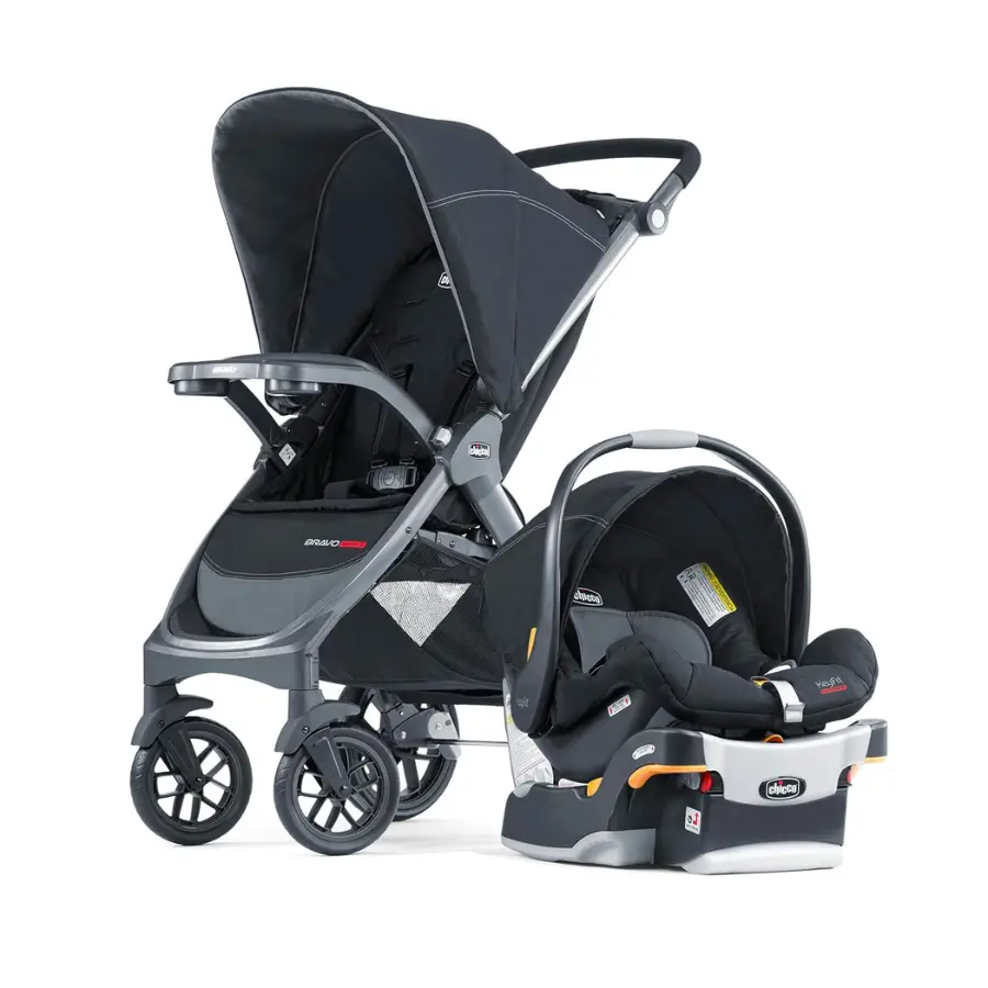 Chicco Bravo travel system with Bravo Sport Quick-Fold Stroller and KeyFit Sport Infant Car Seat.