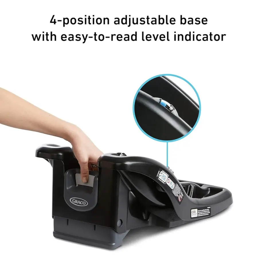 Graco SnugRide Lite infant car seat base with 4-position adjustable recline and easy-to-read level indicator.