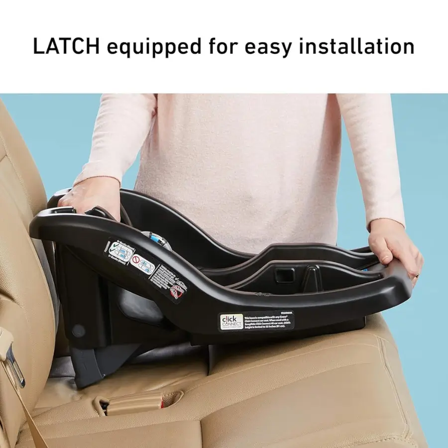Graco SnugRide Lite infant car seat base with LATCH system for easy installation in a car.