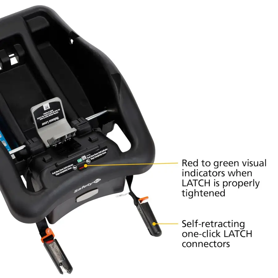 Safety 1st onBoard Insta-Latch Infant Car Seat Base with SecureTech indicators and LATCH connectors.