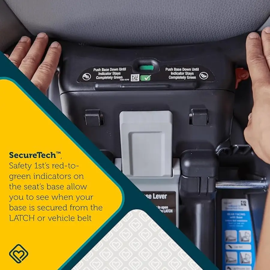 Safety 1st onBoard Insta-Latch Car Seat Base with SecureTech red-to-green installation indicators.